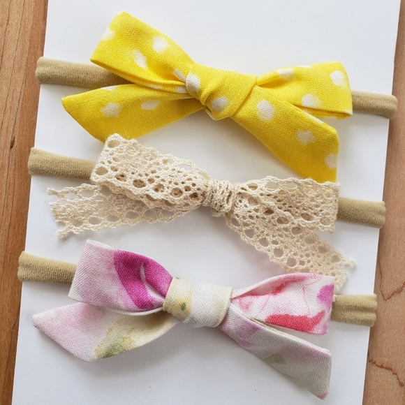 3 NEW Handmade Cotton Newborn/ Toddler Bow Headband set - Picture 1 of 2